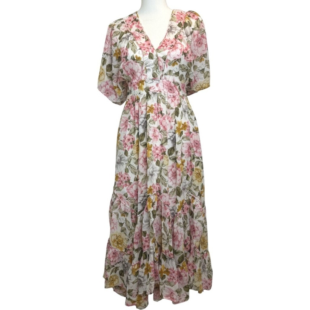 Storia Floral cottagecore garden party fairy Tiered Maxi Dress Small